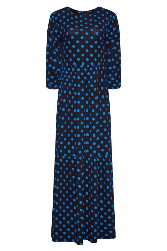 Tall Black & Blue Polka Dot Smock Midaxi Dress 6