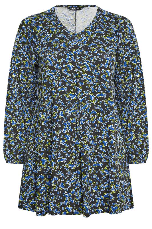 Plus Size Blue Long Sleeve Floral Print Swing Top | Yours Clothing 6