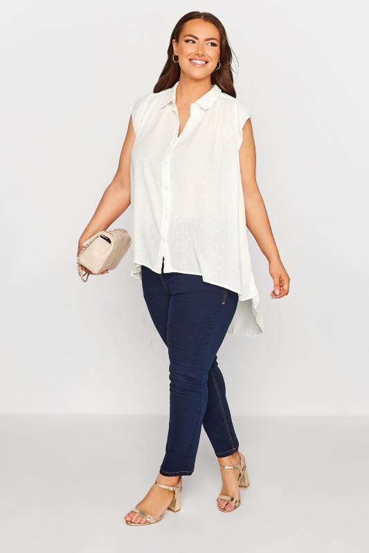 Plus Size White Cap Sleeve Dipped Hem Shirt | Yours Clothing 2