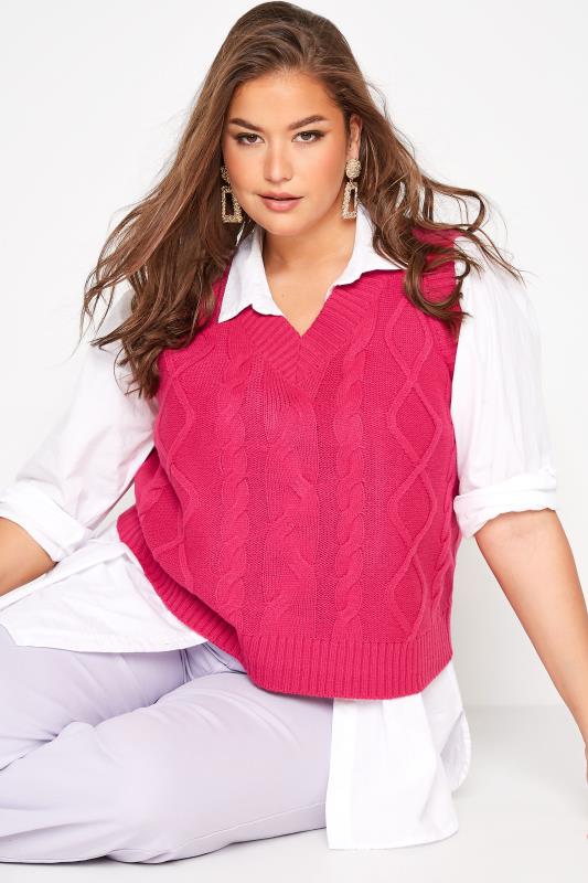 Curve Hot Pink Cable Knit Sweater Vest Top_D.jpg