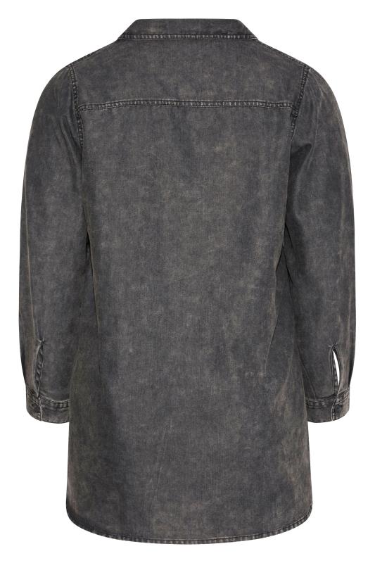 Plus Size Grey Distressed Acid Wash Denim Shirt | Yours Clothing 8