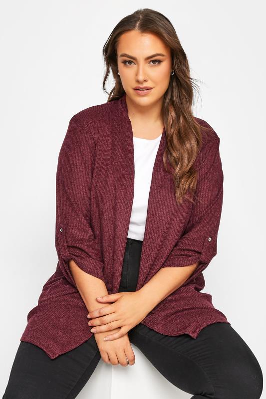 Plus Size  YOURS Curve Burgundy Red Knit Cardigan