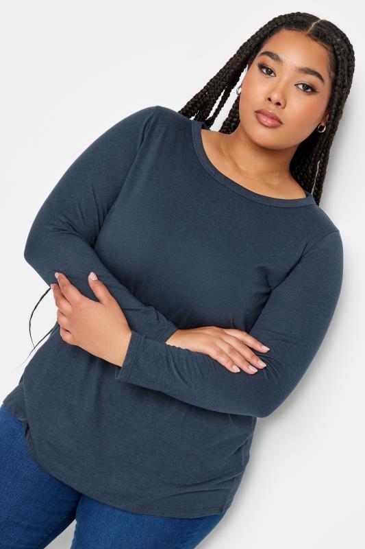 YOURS Plus Size Navy Blue Marl Long Sleeve Top | Yours Clothing 4