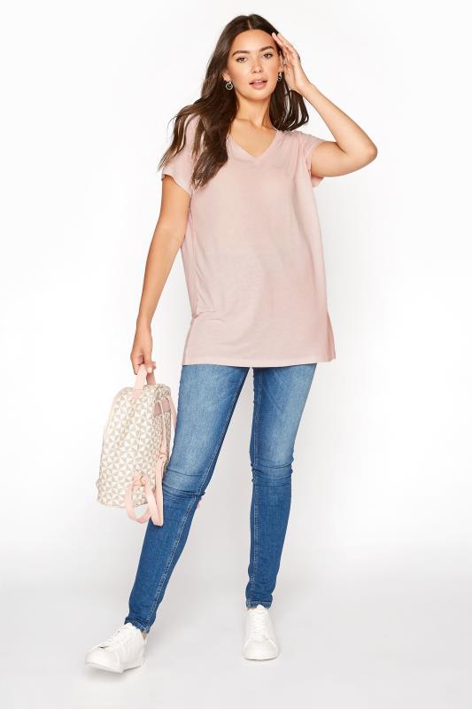 LTS Pink Linen Blend V-Neck T-Shirt 2