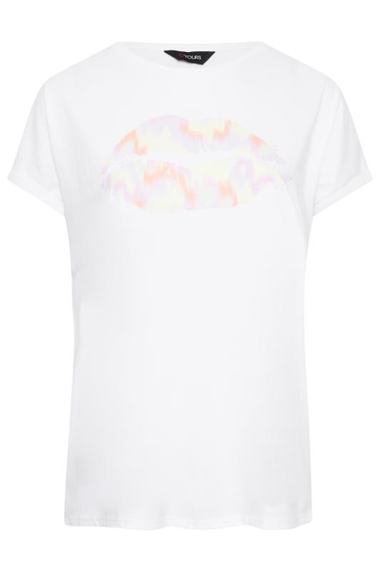 YOURS Plus Size White Lips Print T-Shirt | Yours Clothing 6