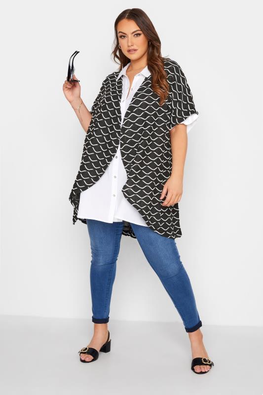 Plus Size Black Wave Print Knitted Cardigan | Yours Clothing 2