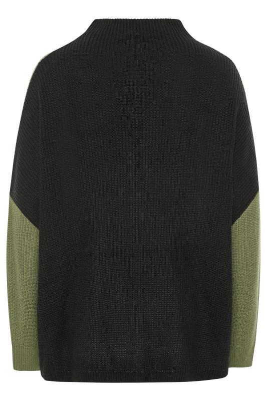 Khaki Green Colour Block Oversized Knitted Jumper_BK.jpg