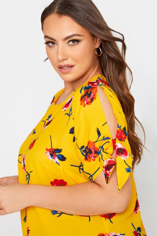 Curve Yellow Floral Tie Sleeve Blouse_D.jpg