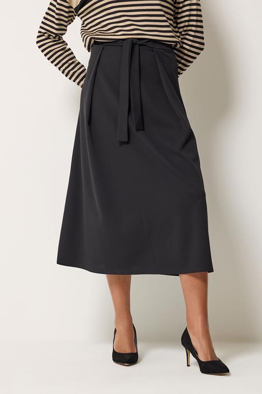 M&Co Black Tie Waist Midi Skirt | M&Co 1