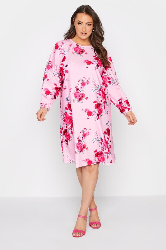 YOURS LONDON Curve Pink Floral Shift Dress_A.jpg