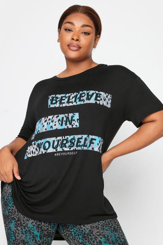 YOURS ACTIVE Plus Size Black 'Believe In Yourself' Slogan Top | Yours Clothing 4
