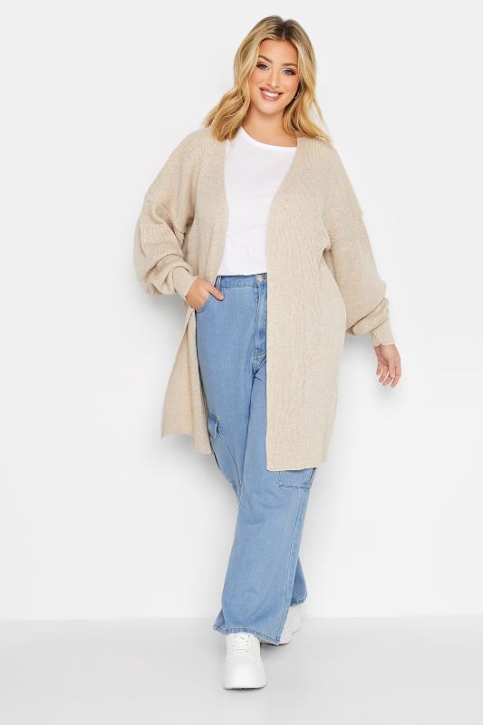 Plus Size Stone Brown Knitted Cardigan | Yours Clothing 2