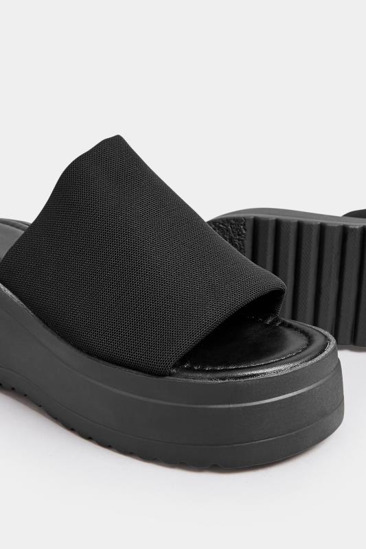 PixieGirl Black Wedge Platform Mule Sandals In Standard Fit | PixieGirl 6