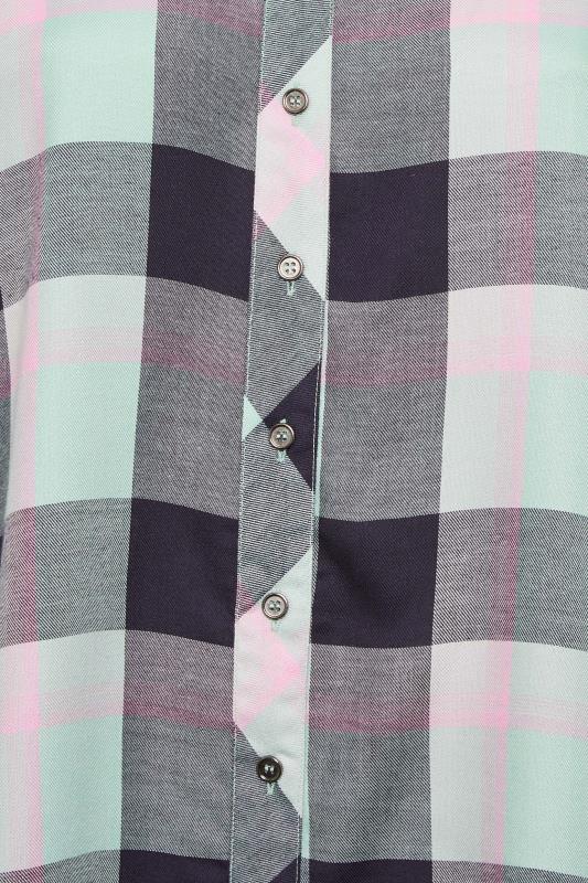YOURS Plus Size Curve Mint Green & Navy Blue Check Short Sleeve Shirt | Yours Clothing  5