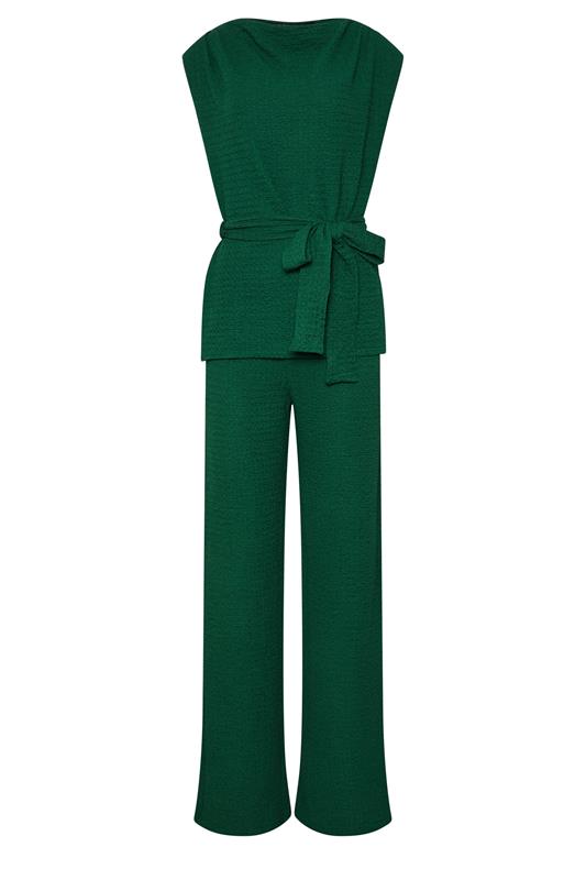 LTS Tall Women's Set Forest Green Textured Belted Top & Wide Leg Trousers | Long Tall Sally 5