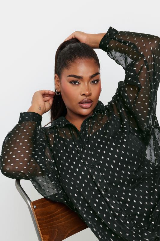 YOURS Plus Size Black Metallic Dipped Hem Shirt | Yours Clothing 2