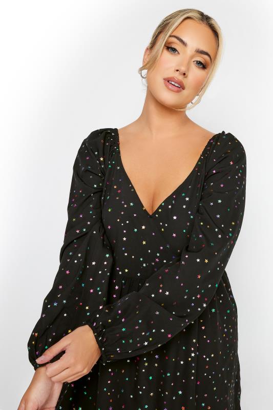 LIMITED COLLECTION Plus Size Black & Rainbow Star Peplum Blouse | Yours Clothing 5