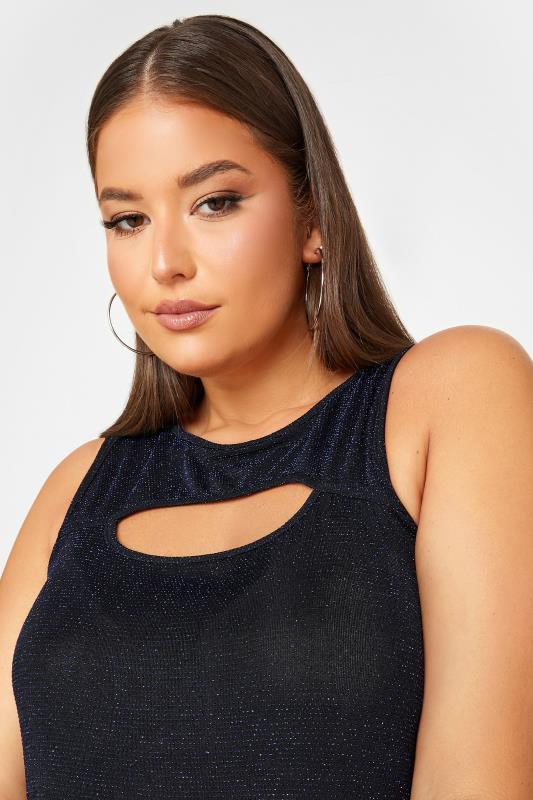 Curve Blue Cut Out Glitter Swing Vest Top | Yours Clothing 4