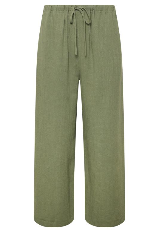 LTS Tall Women's Khaki Green Wide Leg Cropped Linen Look Trousers | Long Tall Sally  4