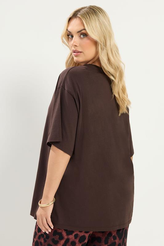YOURS Plus Size Chocolate Brown Floral Graphic Print T-Shirt | Yours Clothing 2