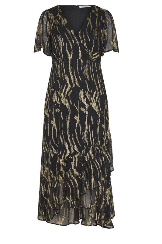 YOURS LONDON Plus Size Black & Gold Metallic Ruffle Wrap Dress