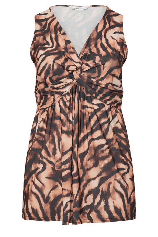 YOURS LONDON Plus Size Brown Zebra Print Sleeveless Knot Front Top | Yours Clothing 5