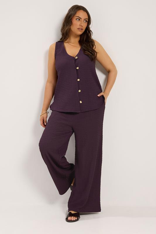 YOURS Plus Size Purple Textured Waistcoat | Yours Clothing 1
