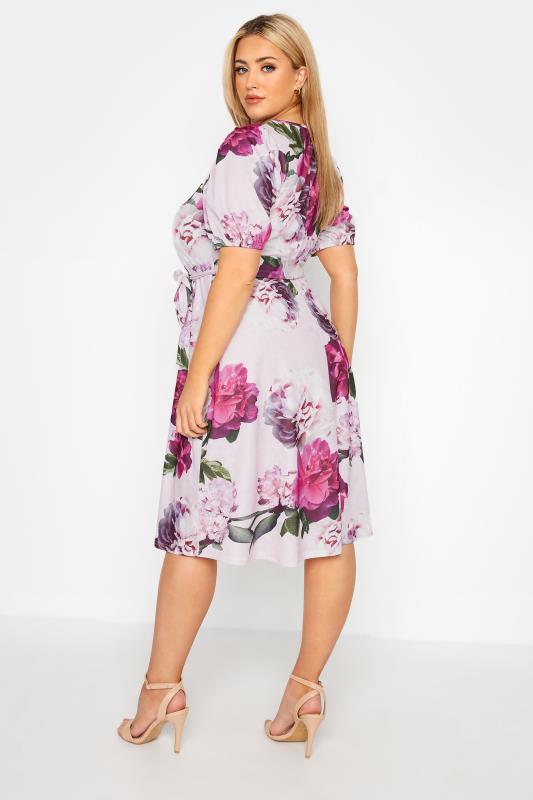 YOURS LONDON Plus Size Pink Floral Puff Sleeve Dress | Yours Clothing 3