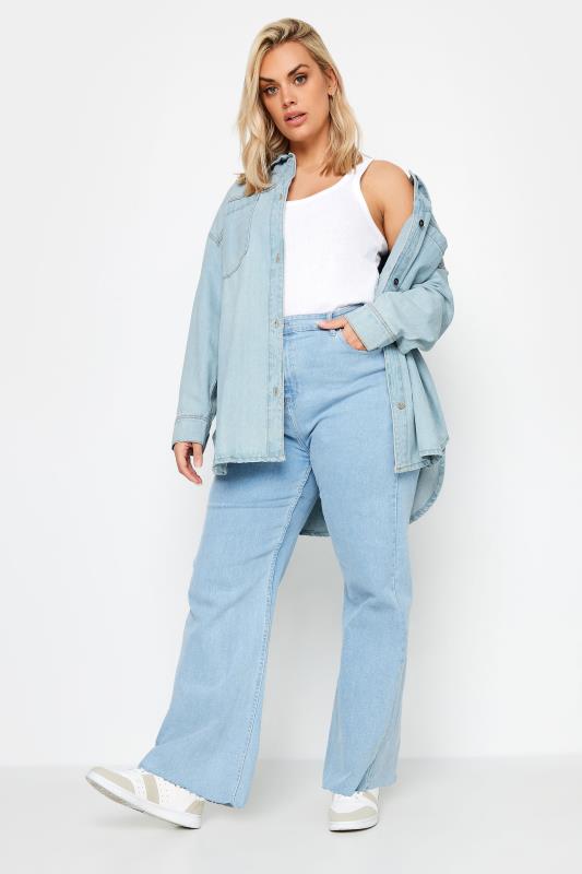 YOURS Plus Size Curve Light Blue Denim Western Style Shacket | Yours Clothing  3