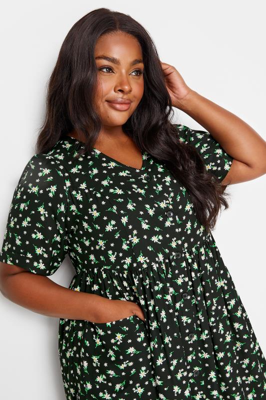 YOURS Curve Black Daisy Print Smock Midaxi Dress | Yours Clothing 4