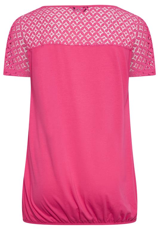 YOURS Plus Size Pink Lace Sleeve Bubble Hem T-Shirt | Yours Clothing 7