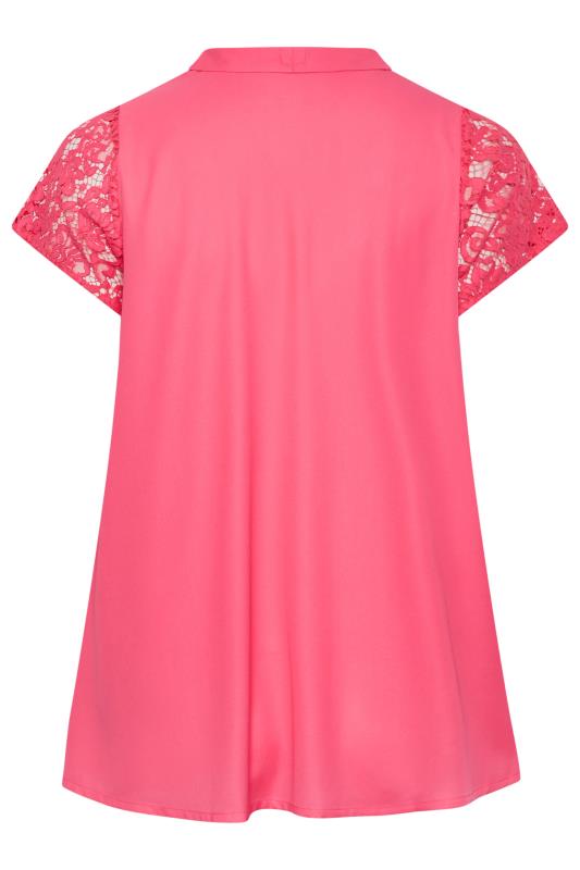 YOURS Plus Size Pink Lace Insert Blouse | Yours Clothing 7