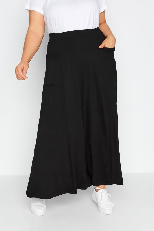 Black Maxi Jersey Strtech Skirt With Pockets, Plus size 16 to 36 1