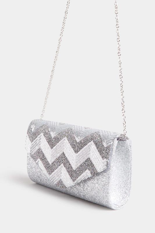 Silver Sequin Chevron Clutch Bag | Yours Clothing 3