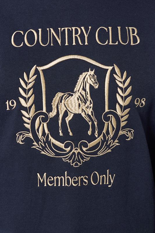 LTS Tall Women's Navy Blue 'Country Club' Embroidered Slogan Sweatshirt | Long Tall Sally 4