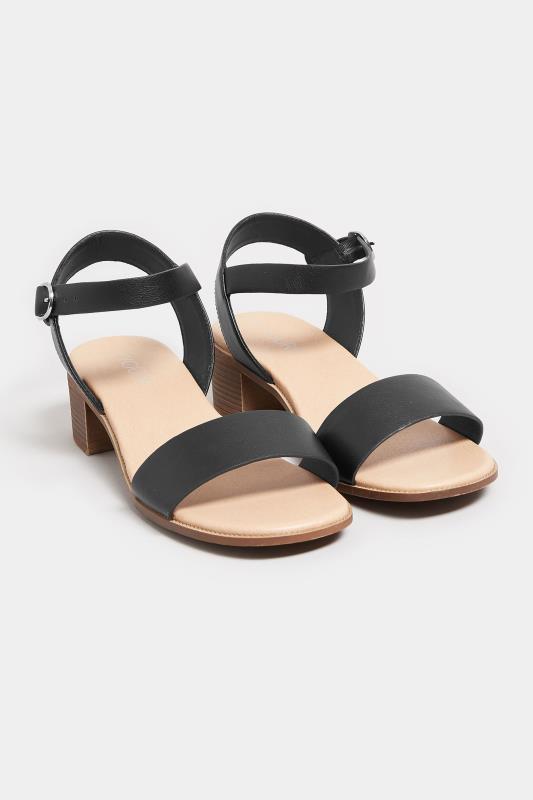 Black Strappy Low Heel Sandals In Extra Wide EEE Fit | Yours Clothing  2