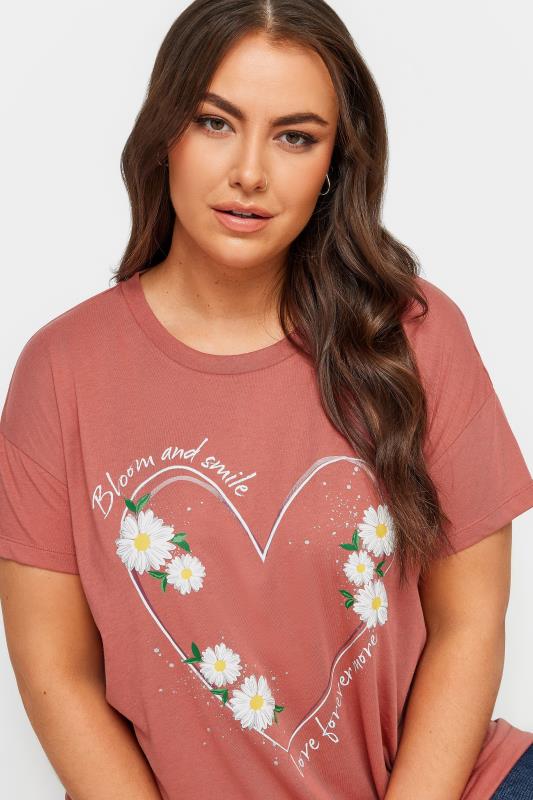 YOURS Plus Size Pink 'Bloom And Smile' Printed T-Shirt | Yours Clothing 4