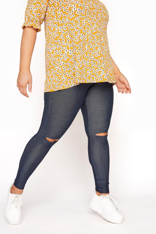 Plus Size  Blue Ripped Knee Jegging