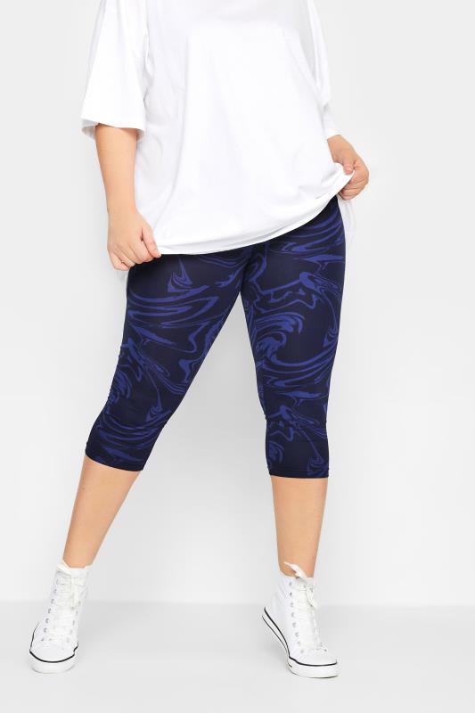 YOURS 2 PACK Plus Size Navy Blue Swirl Print Cropped Leggings | Yours Clothing 3