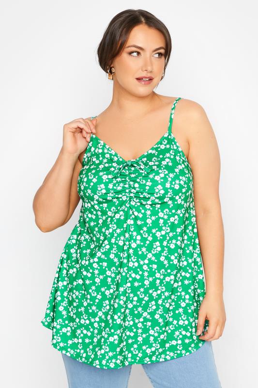 LIMITED COLLECTION Curve Green Floral Print Ruched Swing Cami Top_A.jpg