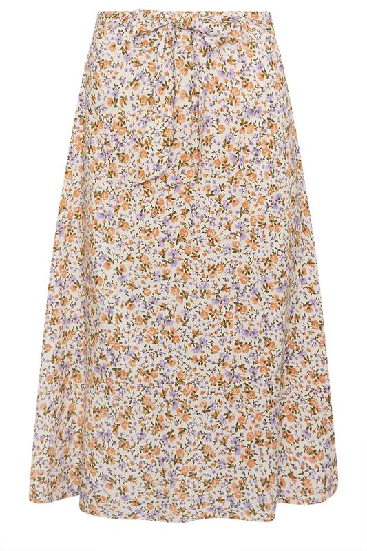 PixieGirl Petite Women's Cream Ditsy Floral Belted Midi Skirt | PixieGirl 6