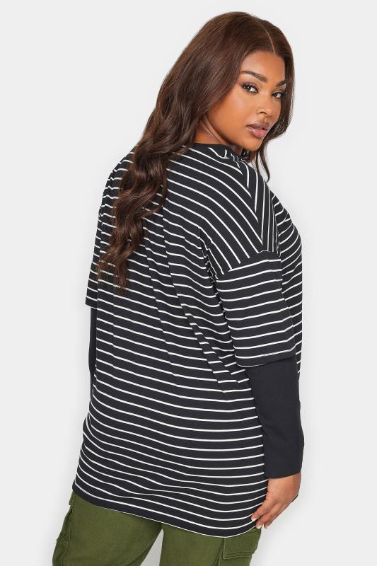 YOURS Plus Size Black Stripe Print Double Layer T-Shirt | Yours Clothing  4