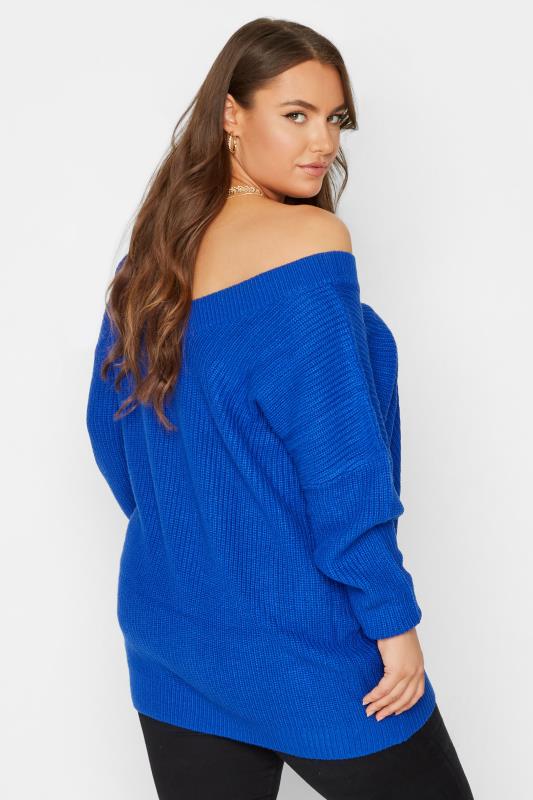 Plus Size Cobalt Blue V-Neck Knitted Jumper | Yours Clothing 3