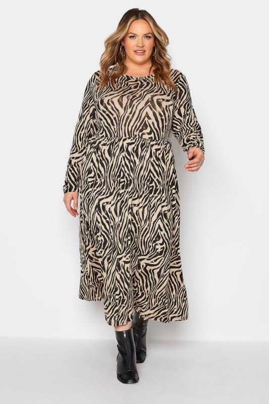 Plus Size  LIMITED COLLECTION Beige Zebra Print Smock Midi Dress