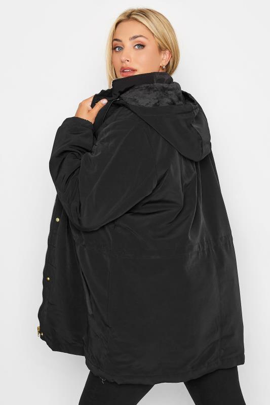 Plus Size Black Plush Parka Coat | Yours Clothing  3