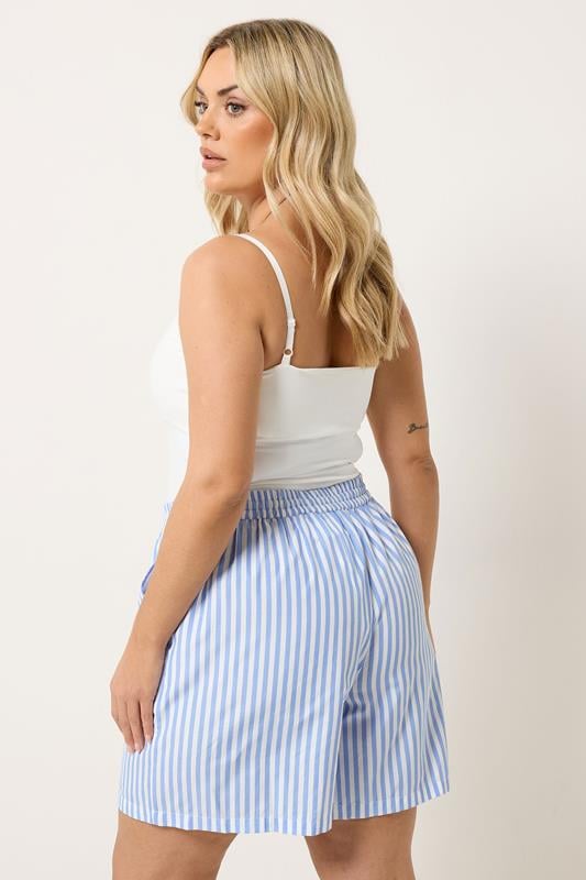 YOURS Plus Size Blue Stripe Shorts | Yours Clothing 2