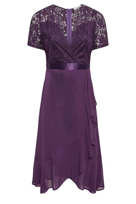 YOURS LONDON Plus Size Purple Lace Wrap Ruffle Midi Dress | Yours Clothing 2