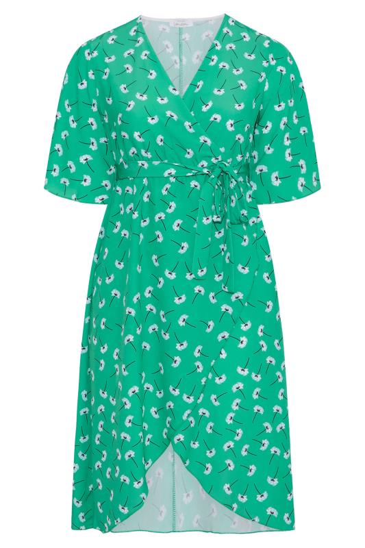 YOURS LONDON Plus Size Bright Green Floral Print Midi Wrap Dress | Yours Clothing 6