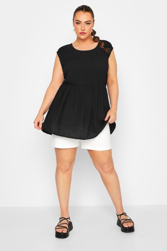 LIMITED COLLECTION Plus Size Black Crinkle Boxy Peplum Vest Top | Yours Clothing 2