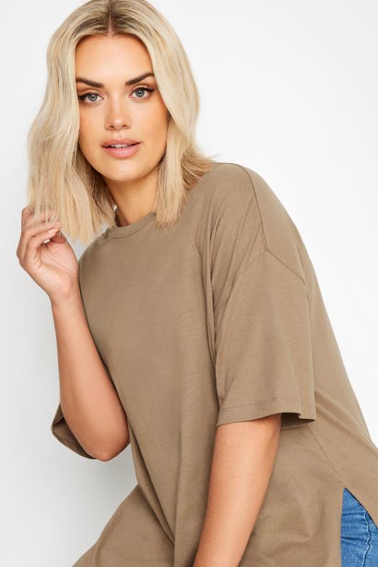 YOURS Plus Size Brown Side Split Oversized T-Shirt | Yours Clothing 4